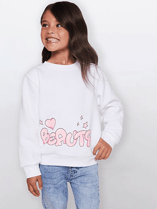 Polerón Niña Cuello Redondo Blanco Familyshop