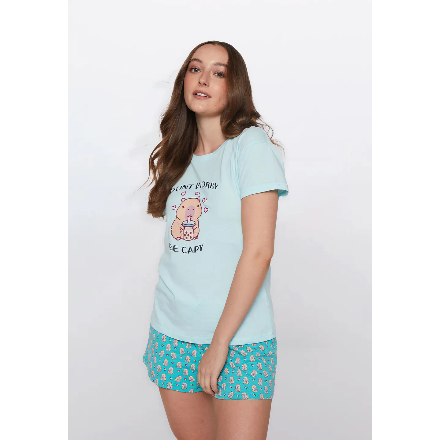 Pijama Corto Capibara Mujer Celeste Familyshop 2