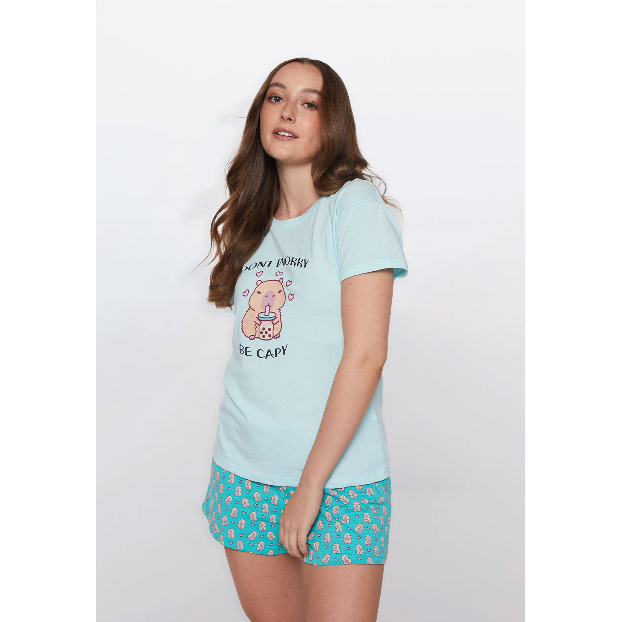 Pijama Corto Capibara Mujer Celeste Familyshop 2