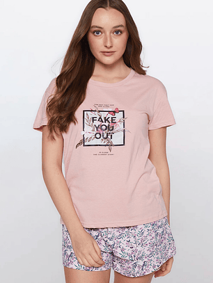 Pijama Corto Mujer Rosado Familyshop
