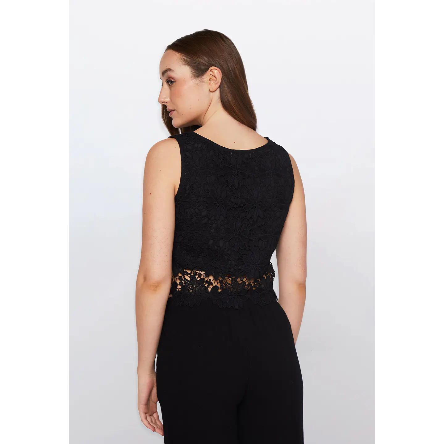 Polera Mujer Crochet Crop Negro Familyshop 3
