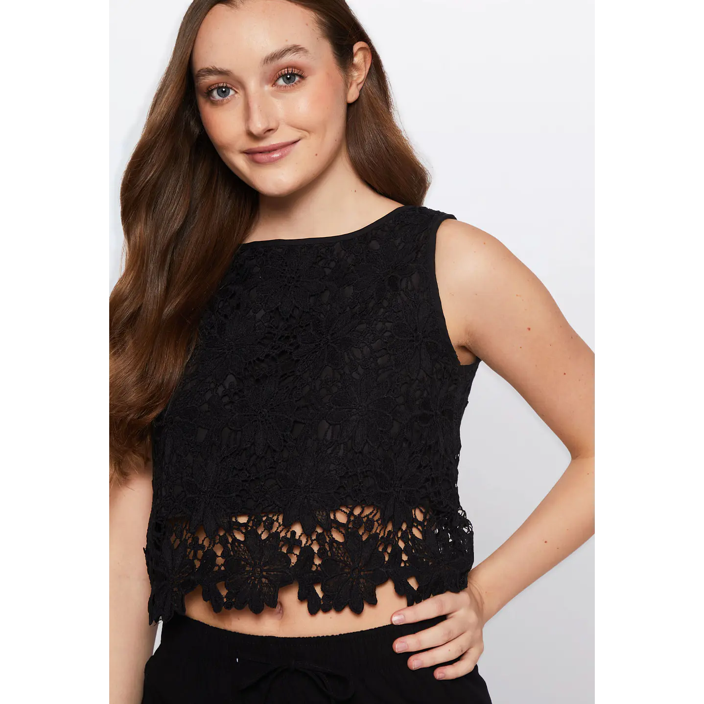 Polera Mujer Crochet Crop Negro Familyshop 4