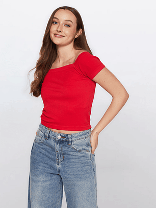 Polera Mujer Manga Corta Rojo Familyshop