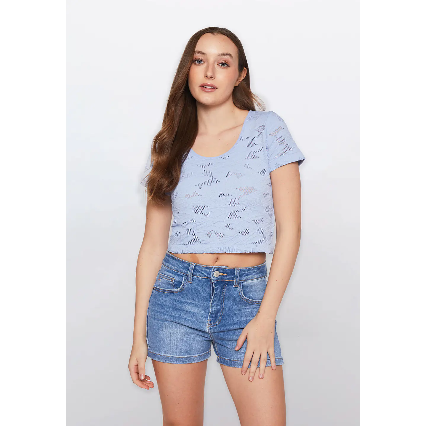 Polera Mujer Manga Corta Celeste Familyshop 1