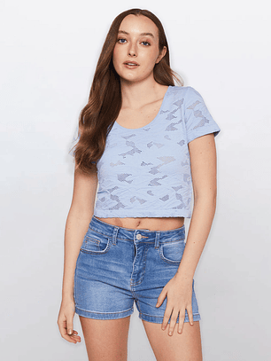 Polera Mujer Manga Corta Celeste Familyshop