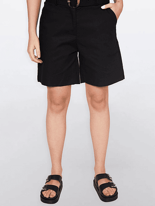 Short Mujer Lino Hebilla Negro Familyshop