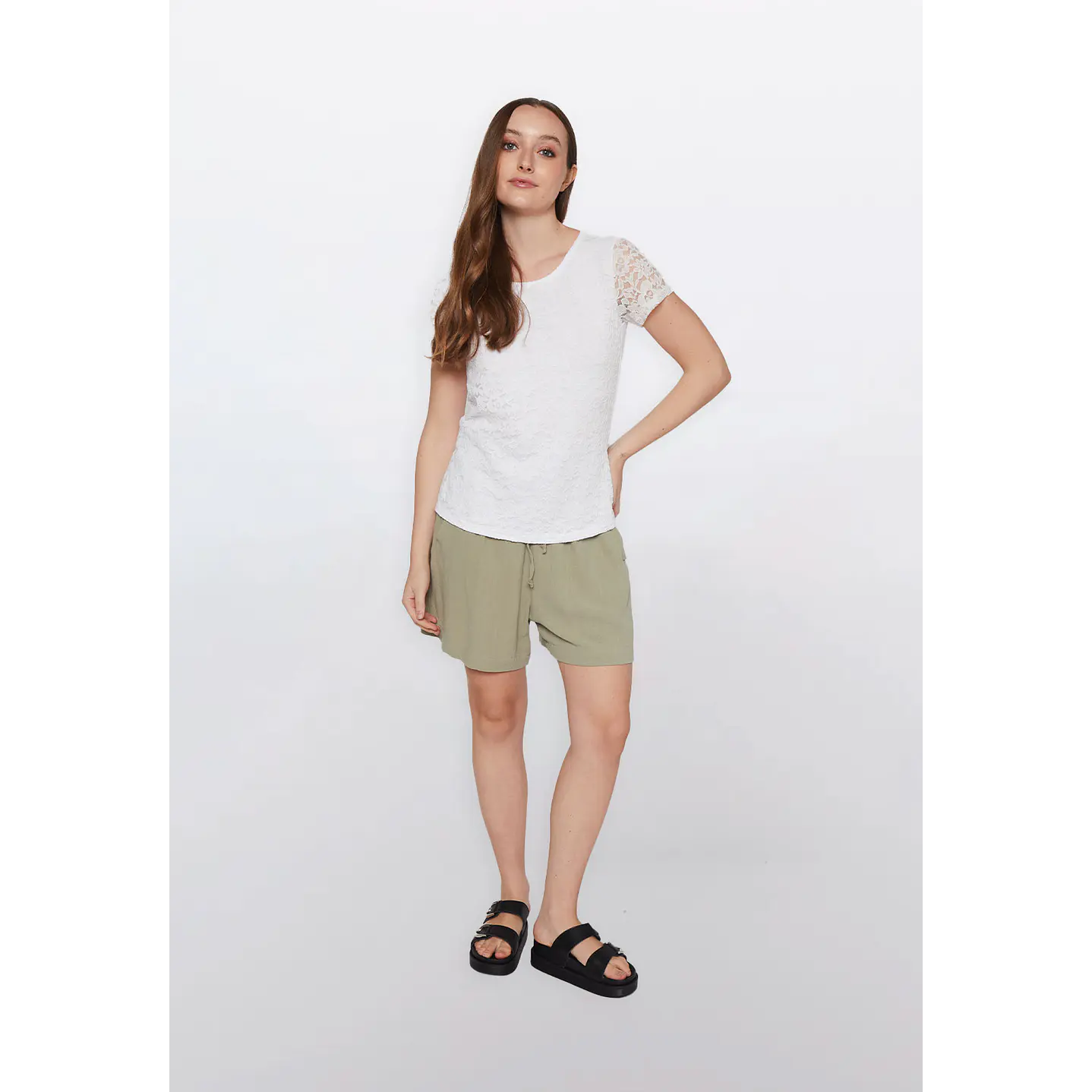 Short Mujer Chic Lino Verde Familyshop 2