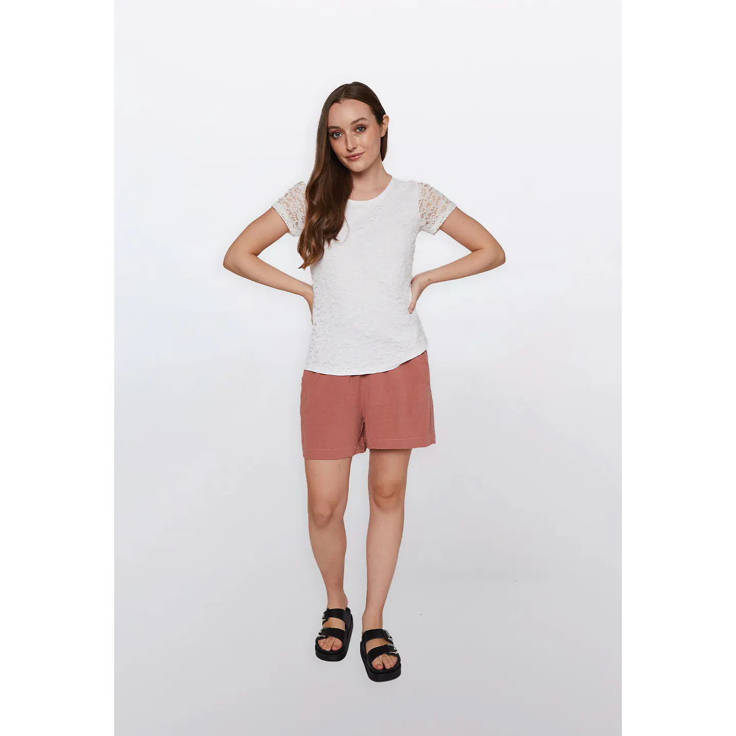 Short Mujer Chic Lino Ladrillo Familyshop 2