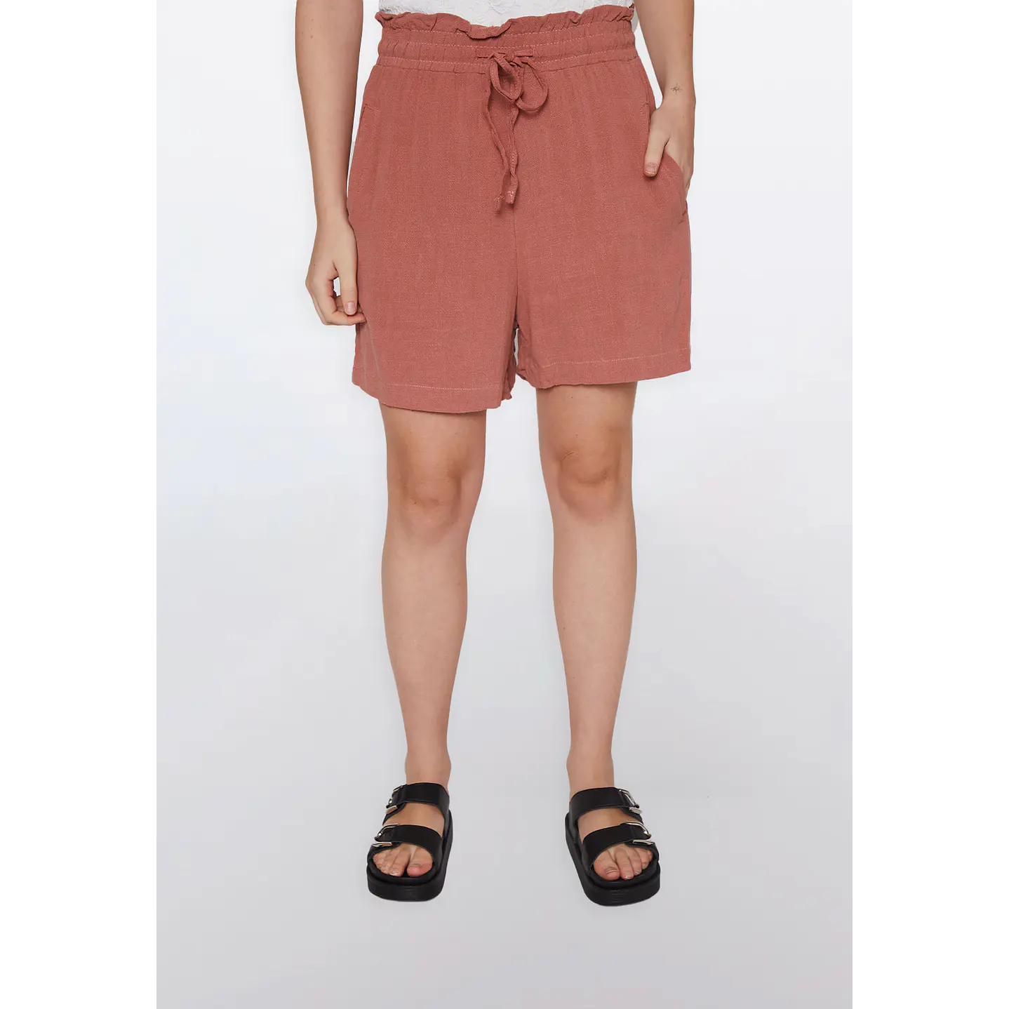 Short Mujer Chic Lino Ladrillo Familyshop 1