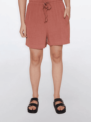 Short Mujer Chic Lino Ladrillo Familyshop