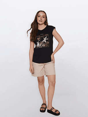 Polera Mujer Flores Negro Familyshop