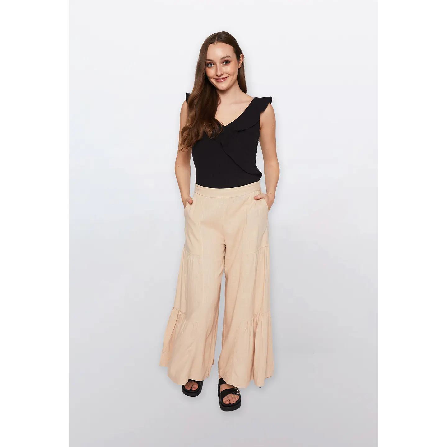 Pantalón Mujer Lino Cortes Beige Familyshop 2