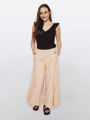 Pantalón Mujer Lino Cortes Beige Familyshop