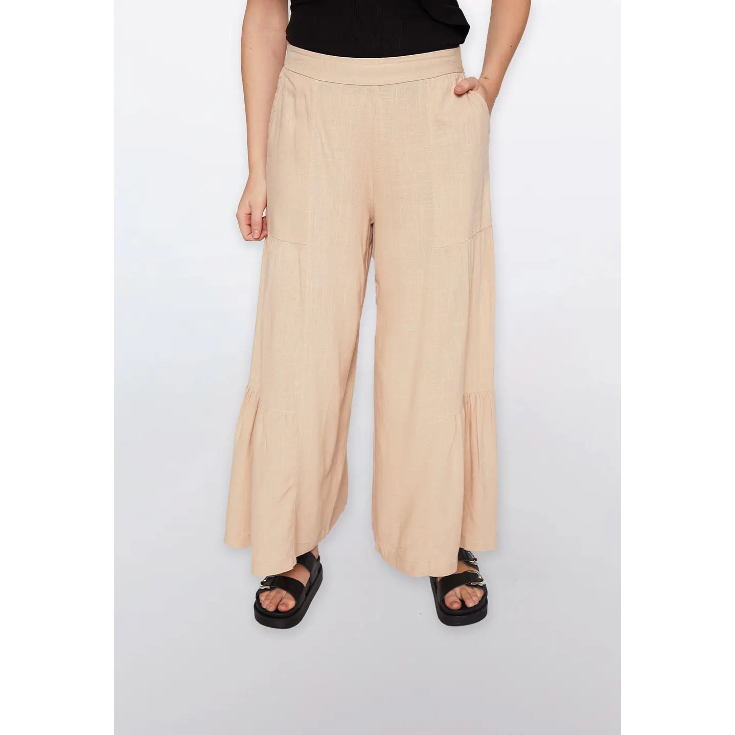Pantalón Mujer Lino Cortes Beige Familyshop 1