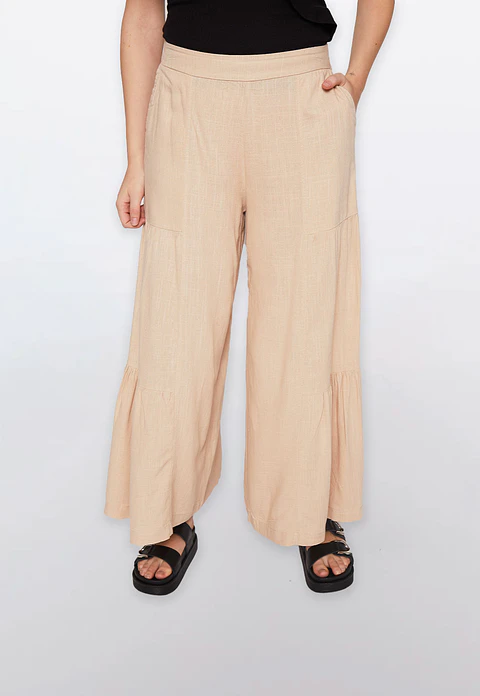 Pantalón Mujer Lino Cortes Beige Familyshop
