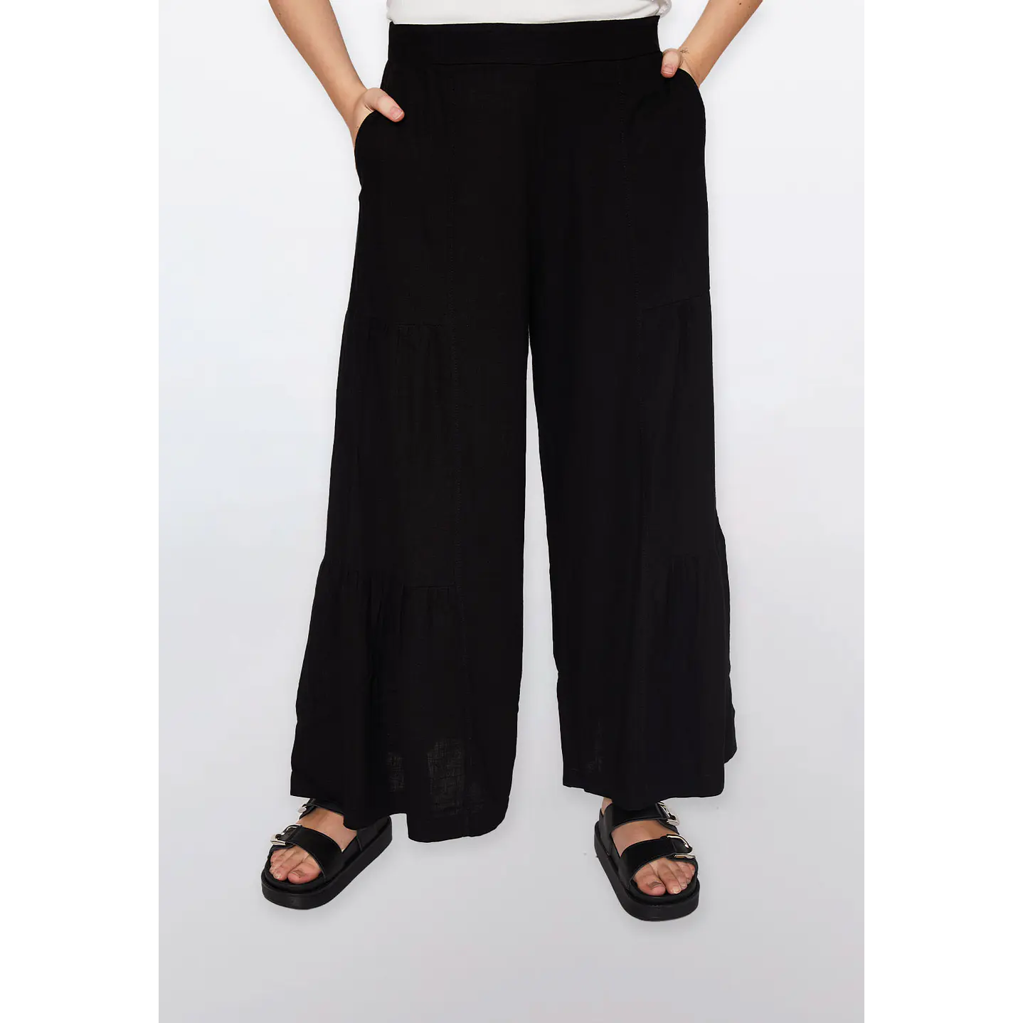 Pantalón Mujer Lino Cortes Negro Familyshop 1