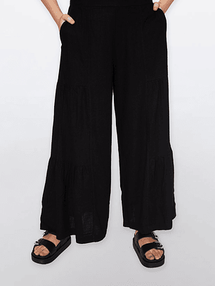 Pantalón Mujer Lino Cortes Negro Familyshop