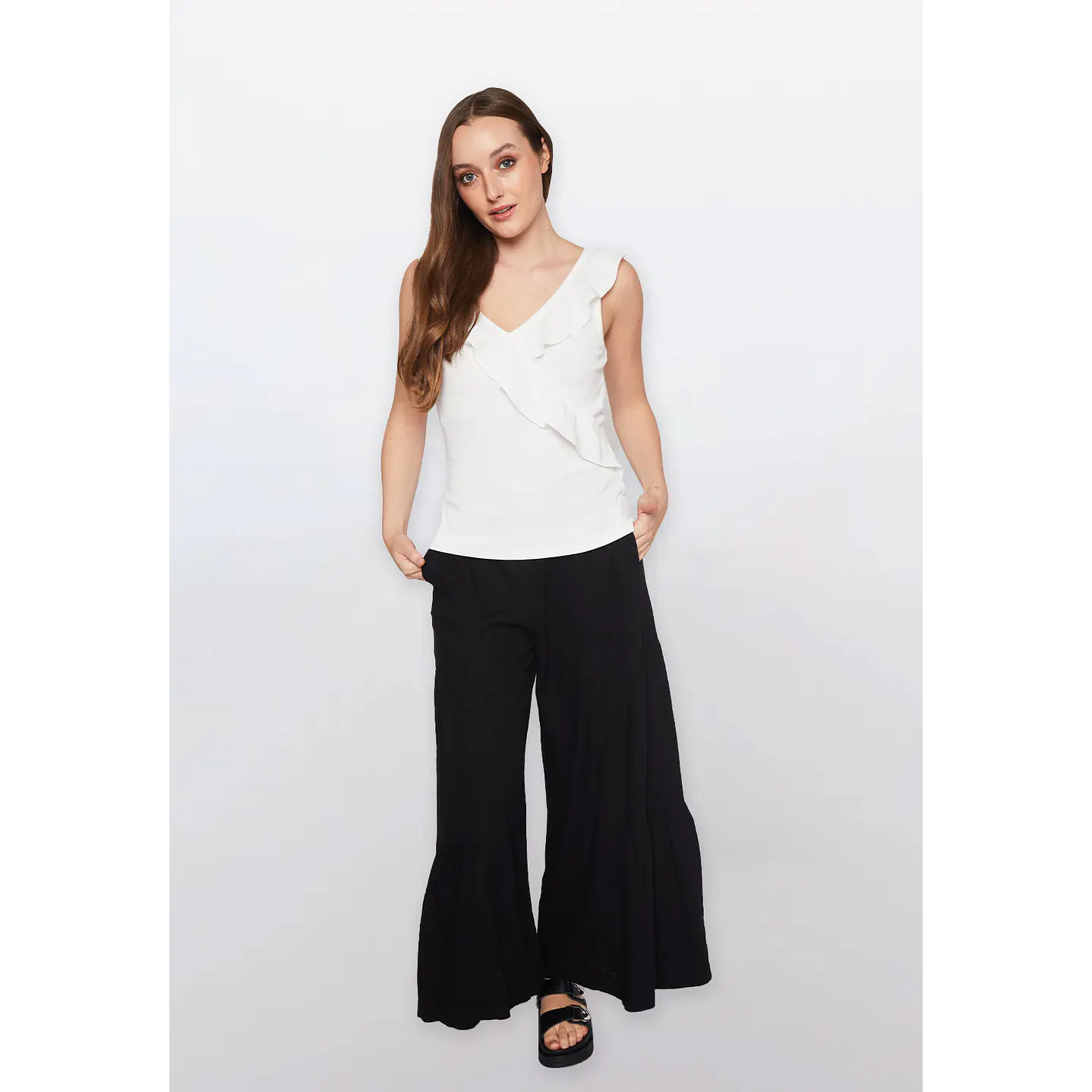 Pantalón Mujer Lino Cortes Negro Familyshop 2