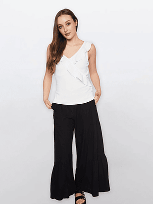 Pantalón Mujer Lino Cortes Negro Familyshop