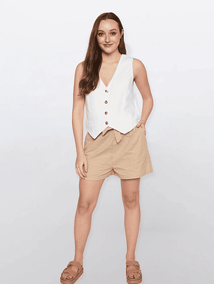 Short Mujer Tiro Alto Beige Familyshop