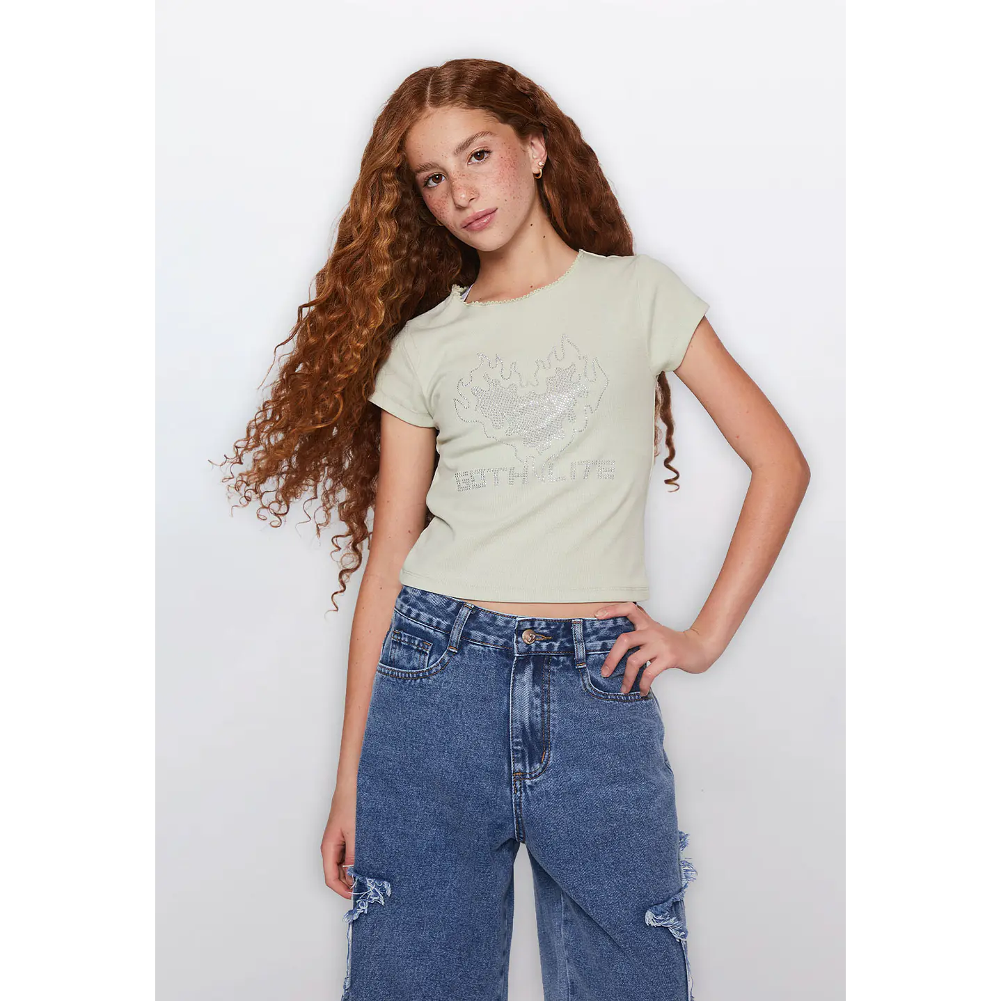 Polera Lola Strass Moda Verde Familyshop 1