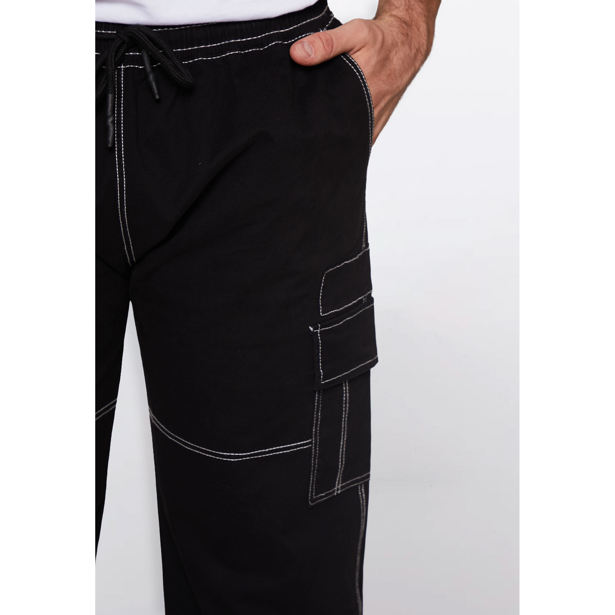 Pantalón Hombre Cargo Costuras Negro Familyshop 4