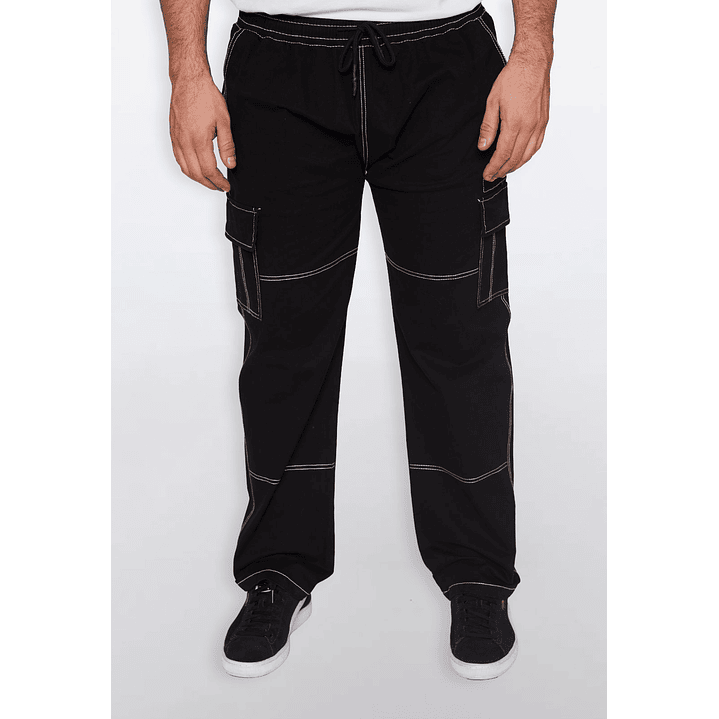 Pantalón Hombre Cargo Costuras Negro Familyshop 1