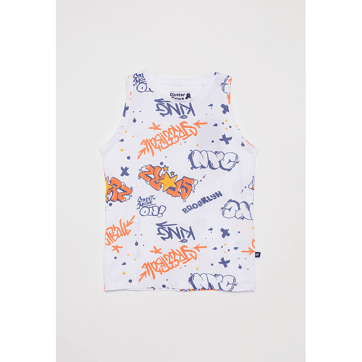 Polera Full Print Manga Corta Blanco Familyshop 1