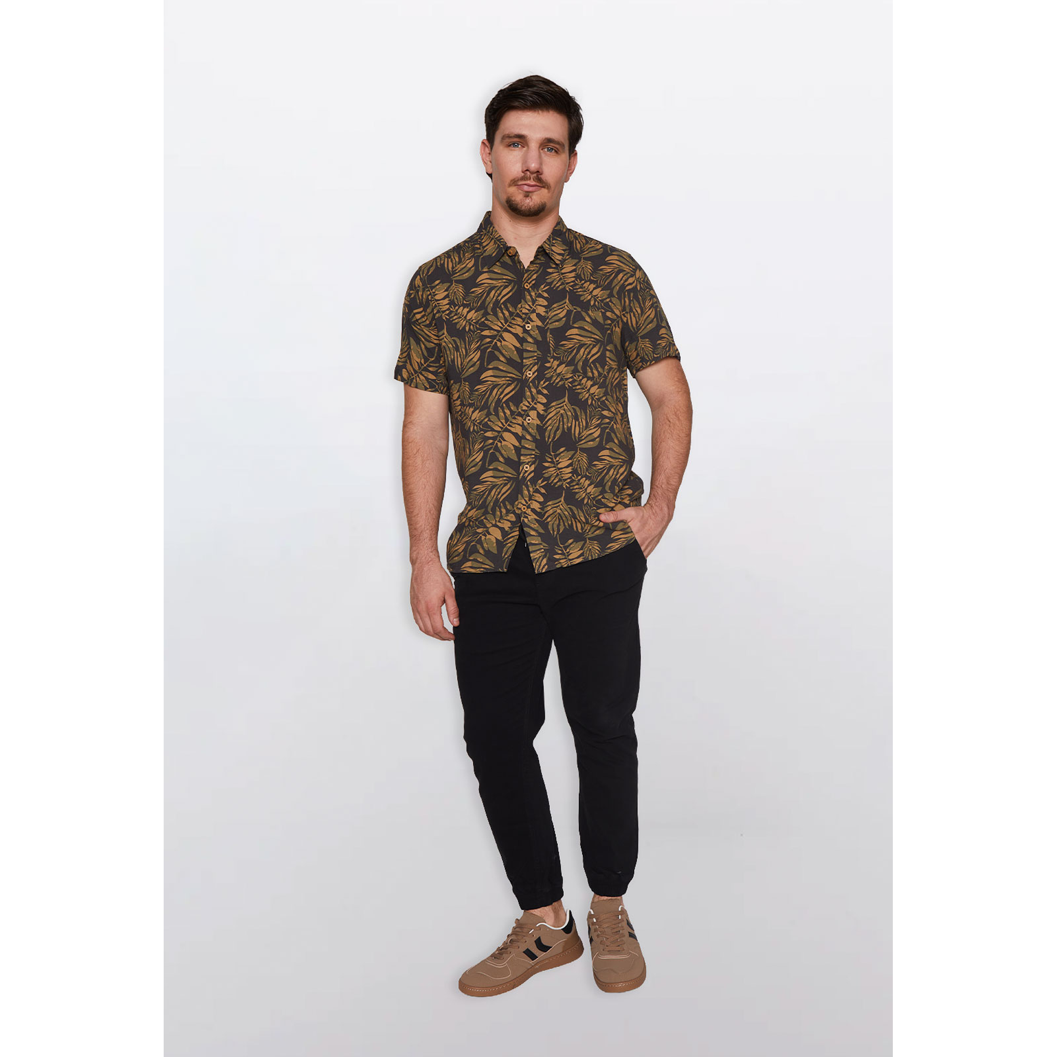 Camisa Hombre Hojas Gris Familyshop 2