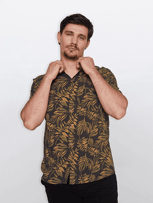 Camisa Hombre Hojas Gris Familyshop