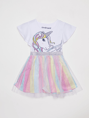 Vestido Niña Manga Corta Blanco Familyshop