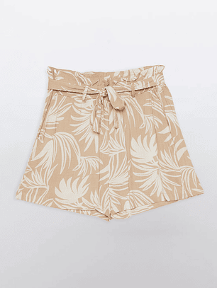 Short Mujer Lino Liso Beige Familyshop