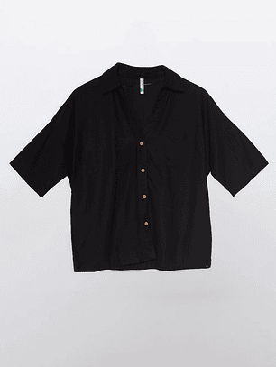 Blusa Mujer Lino Negro Familyshop