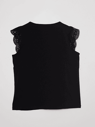 Polera Mujer Broderie Negro Familyshop