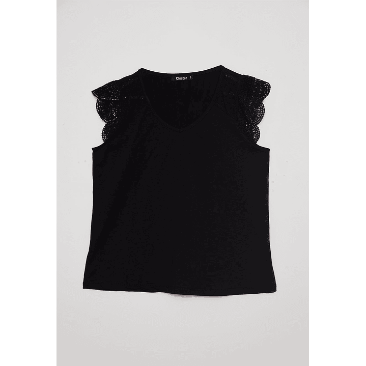 Polera Mujer Broderie Negro Familyshop 1