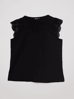 Polera Mujer Broderie Negro Familyshop