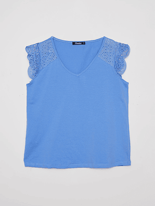 Polera Mujer Broderie Azul Familyshop