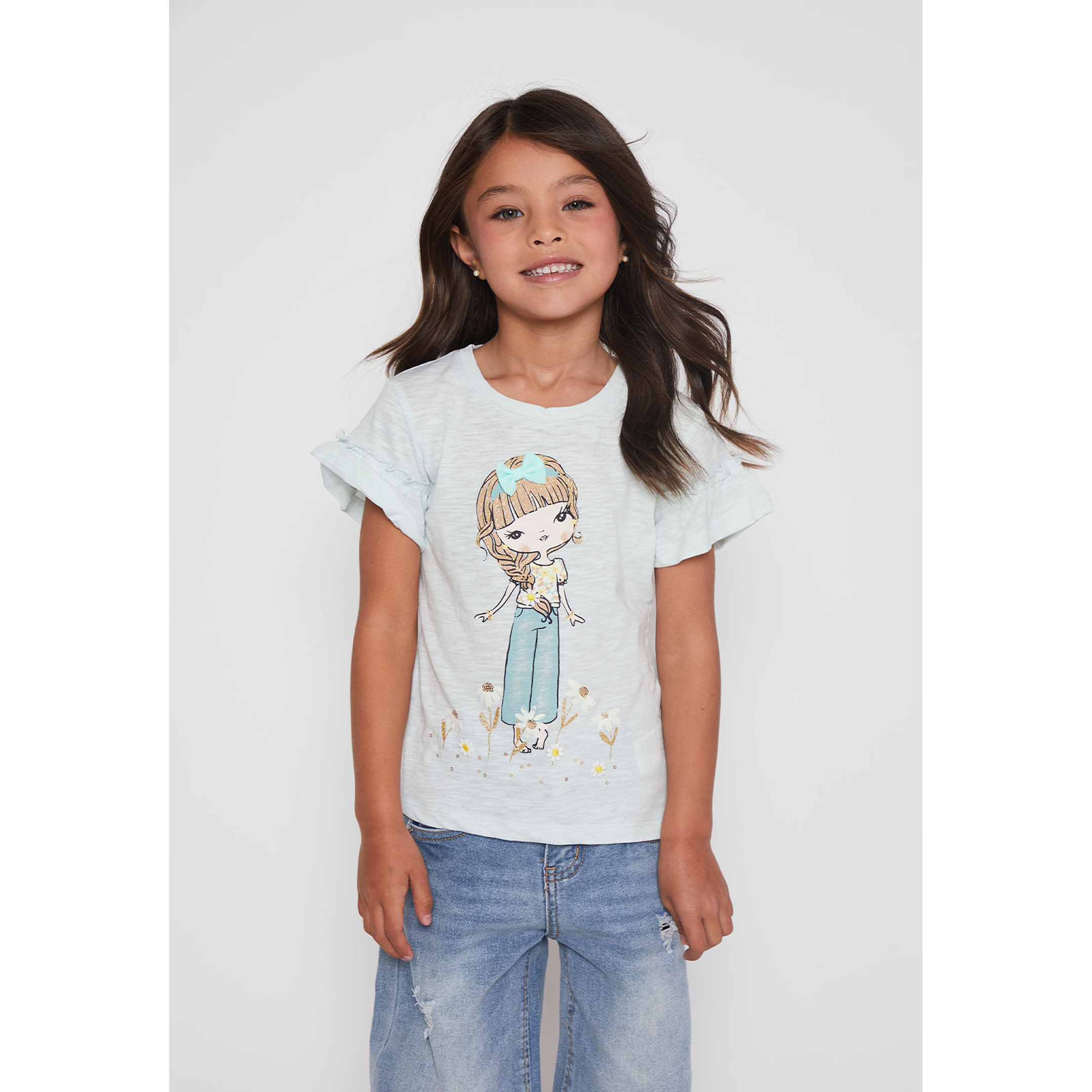 Polera Vuelos Niña Turquesa Familyshop 1