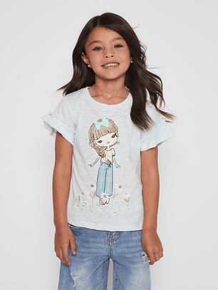 Polera Vuelos Niña Turquesa Familyshop