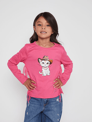Polera Flecos Niña Fucsia Familyshop