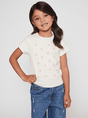 Polera Bordado Niña Crudo Familyshop