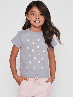 Polera Bordado Niña Celeste Familyshop