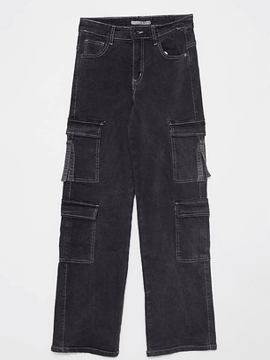 Jeans Wide Leg Cargo Mujer Negro Familyshop