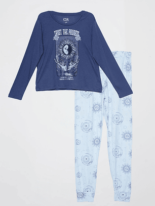 Pijama Print Mujer Azul Familyshop