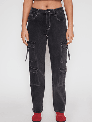 Jeans Wide Leg Cargo Mujer Negro Familyshop