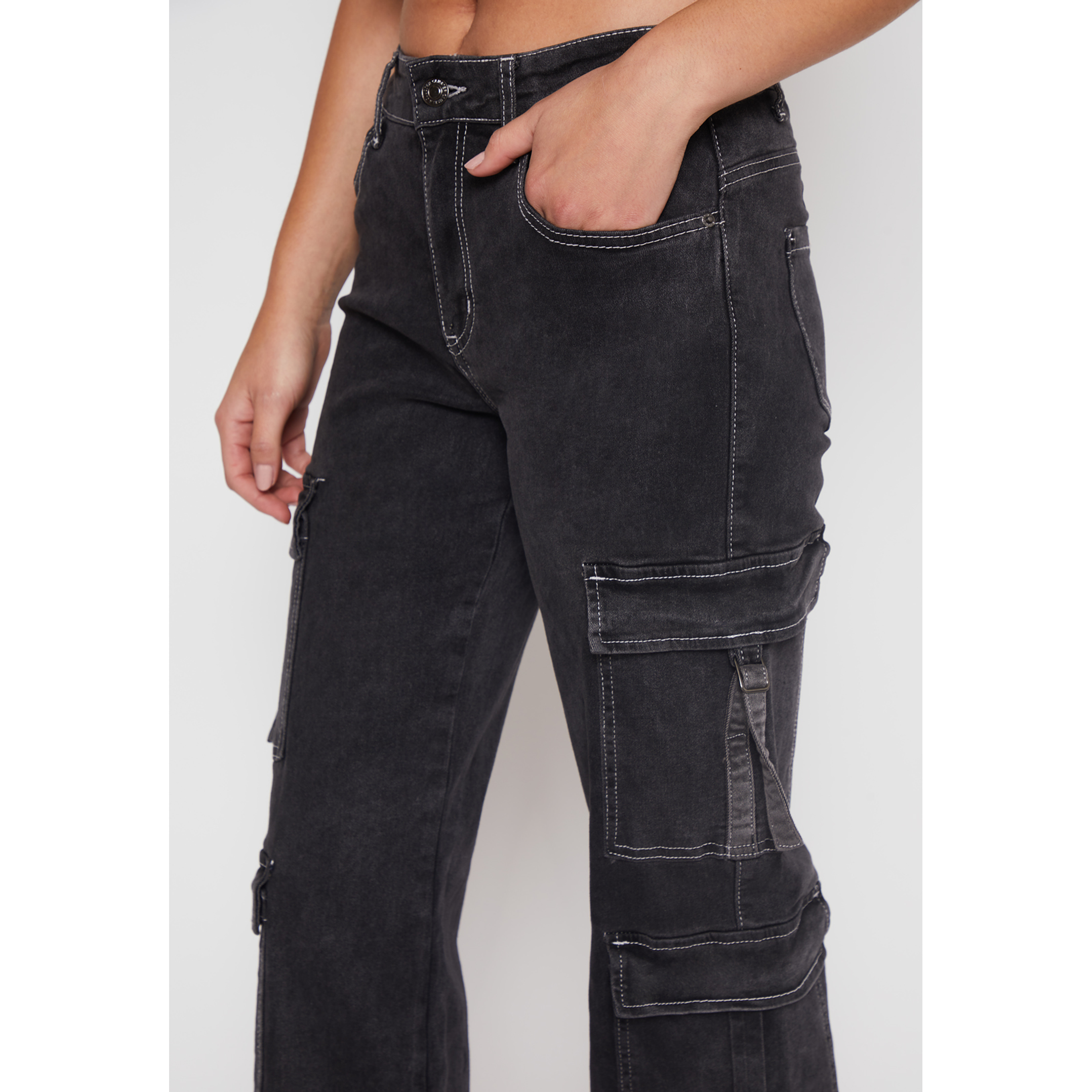 Jeans Wide Leg Cargo Mujer Negro Familyshop 4