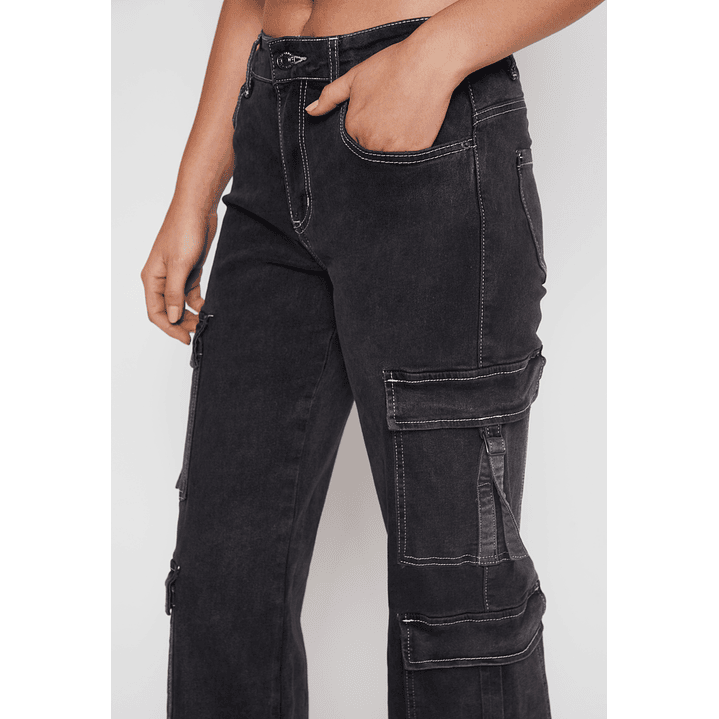 Jeans Wide Leg Cargo Mujer Negro Familyshop 4