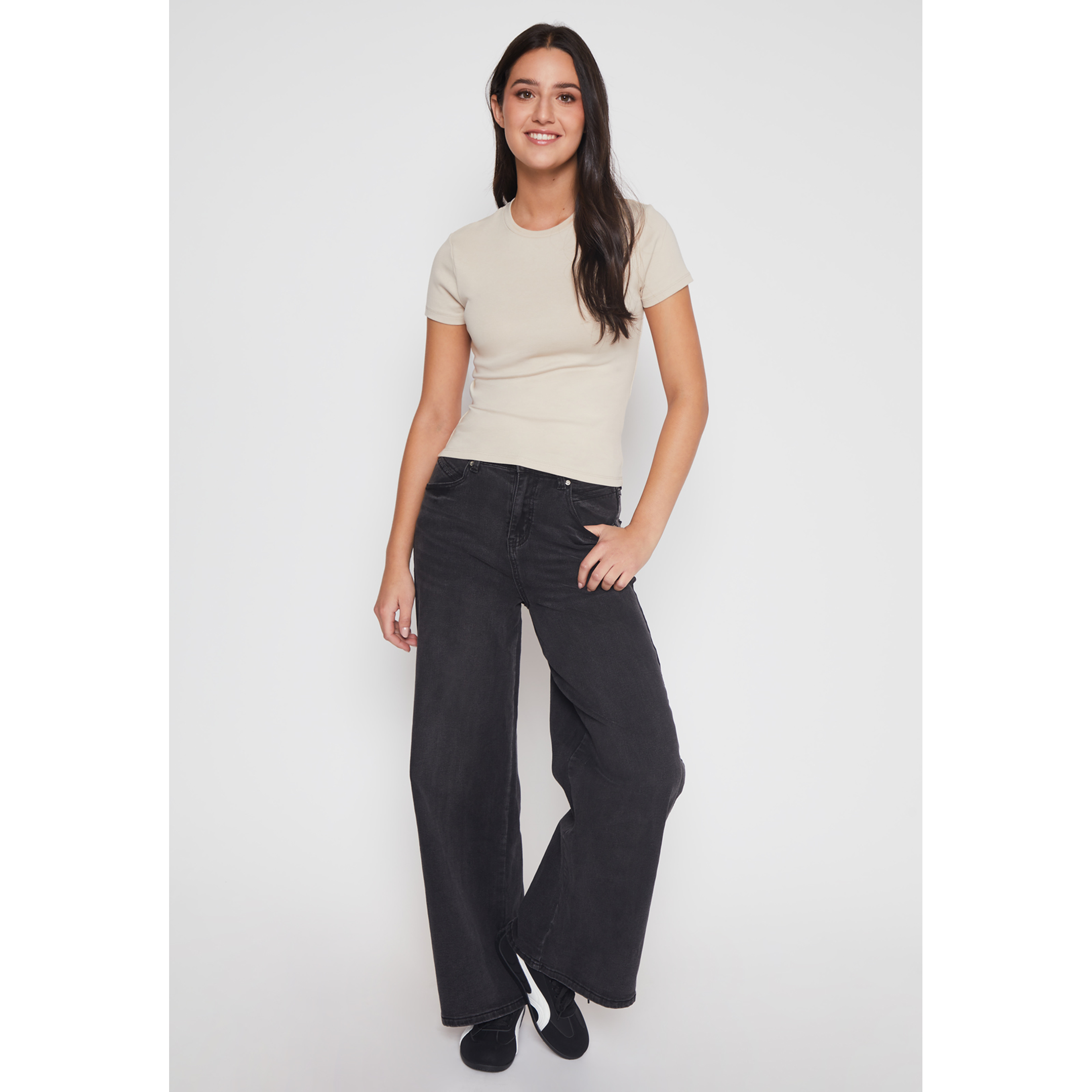 Jeans Wide Leg Stretch Mujer Negro Familyshop 2