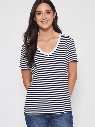 Polera Rayada Mujer Azul Familyshop