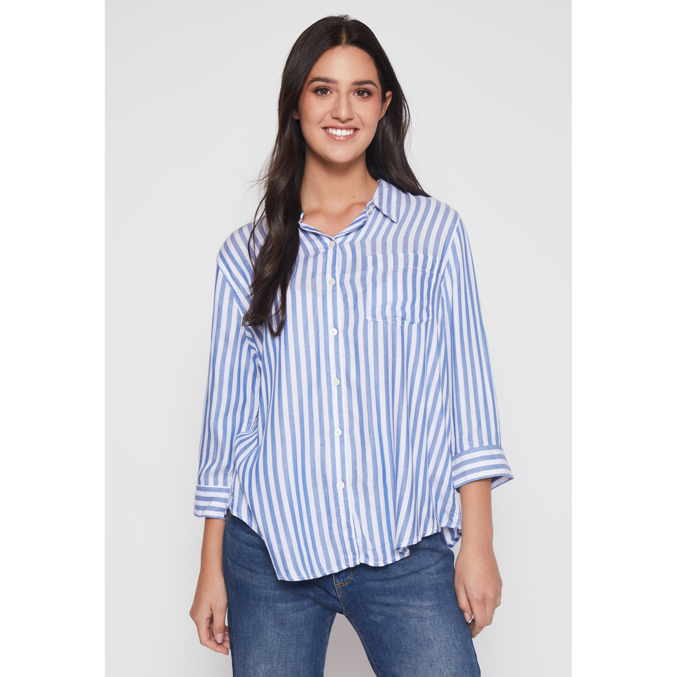 Blusa Rayada Mujer Celeste Familyshop 1